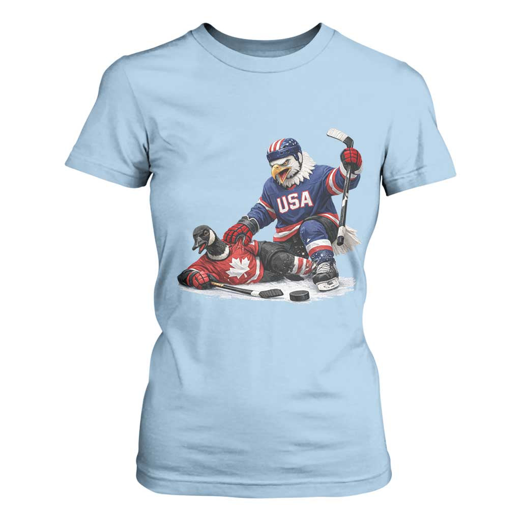 USA Eagle Vs Canada Loon Rivalry Graphic T Shirt For Women Funny Sports Fan Ice Hockey Game Day Supporter TS02 Light Blue Print Your Wear