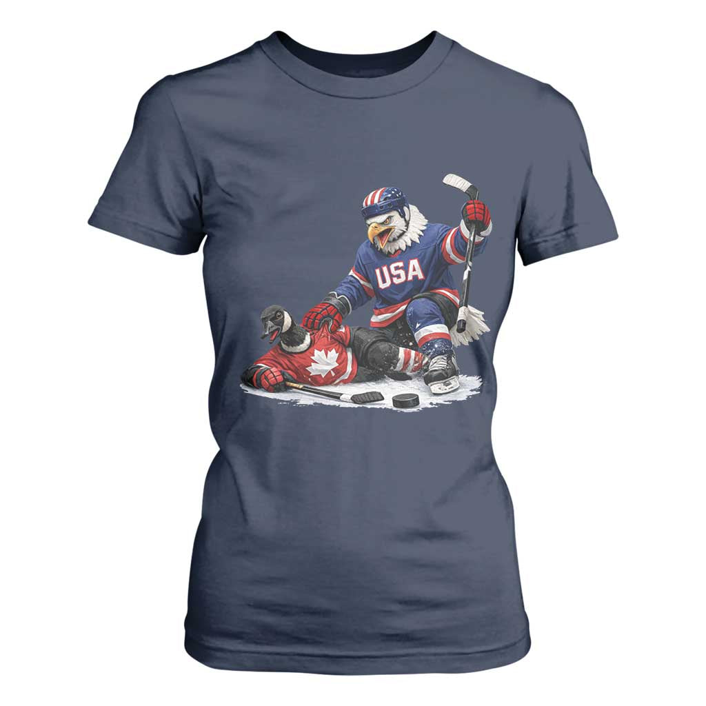 USA Eagle Vs Canada Loon Rivalry Graphic T Shirt For Women Funny Sports Fan Ice Hockey Game Day Supporter TS02 Navy Print Your Wear