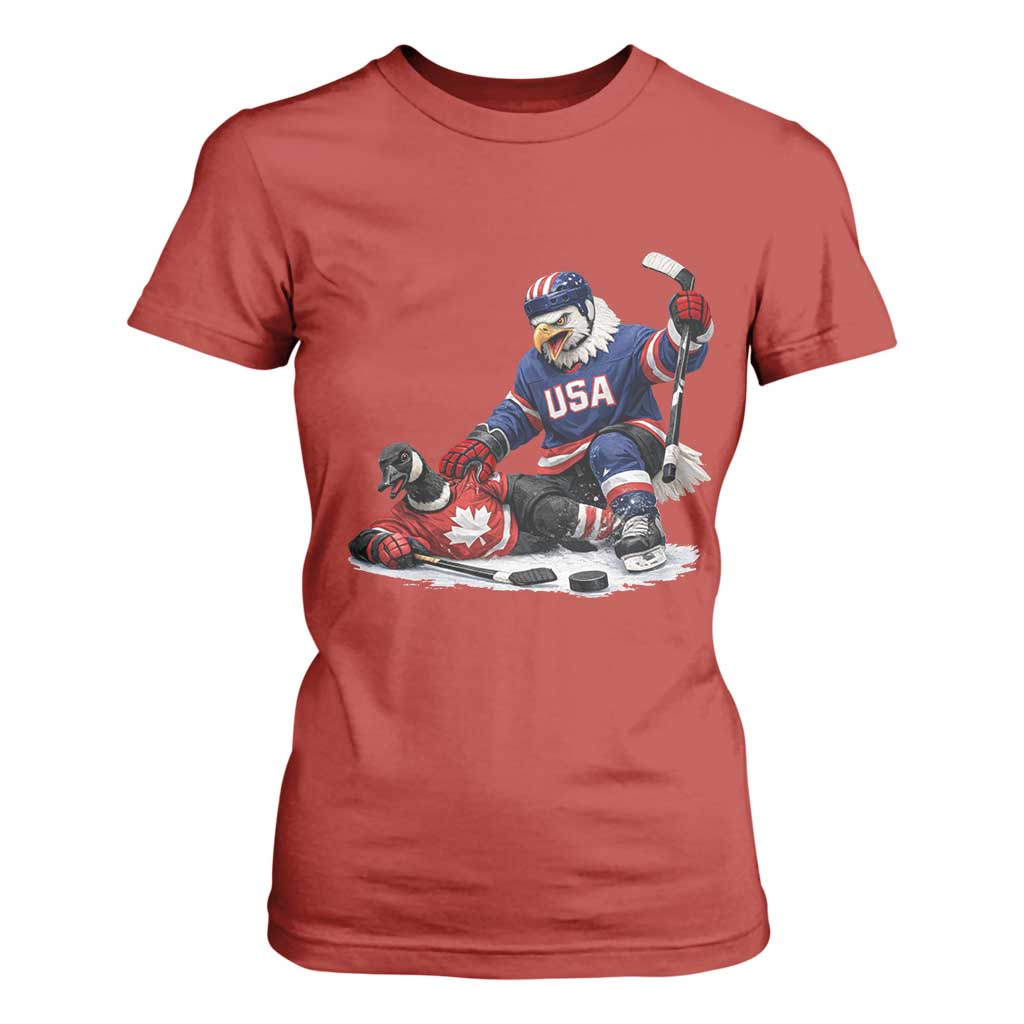 USA Eagle Vs Canada Loon Rivalry Graphic T Shirt For Women Funny Sports Fan Ice Hockey Game Day Supporter TS02 Red Print Your Wear