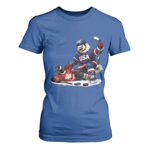 USA Eagle Vs Canada Loon Rivalry Graphic T Shirt For Women Funny Sports Fan Ice Hockey Game Day Supporter TS02 Royal Blue Print Your Wear