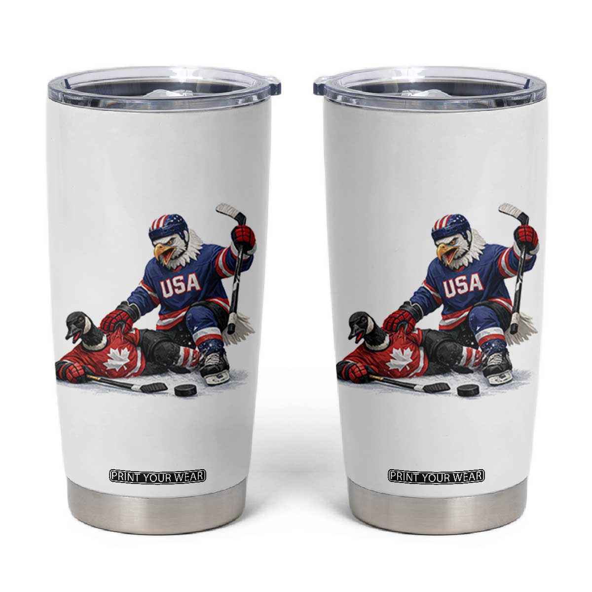 USA Eagle Vs Canada Loon Rivalry Graphic Tumbler Cup Funny Sports Fan Ice Hockey Game Day Supporter TS02 White Print Your Wear