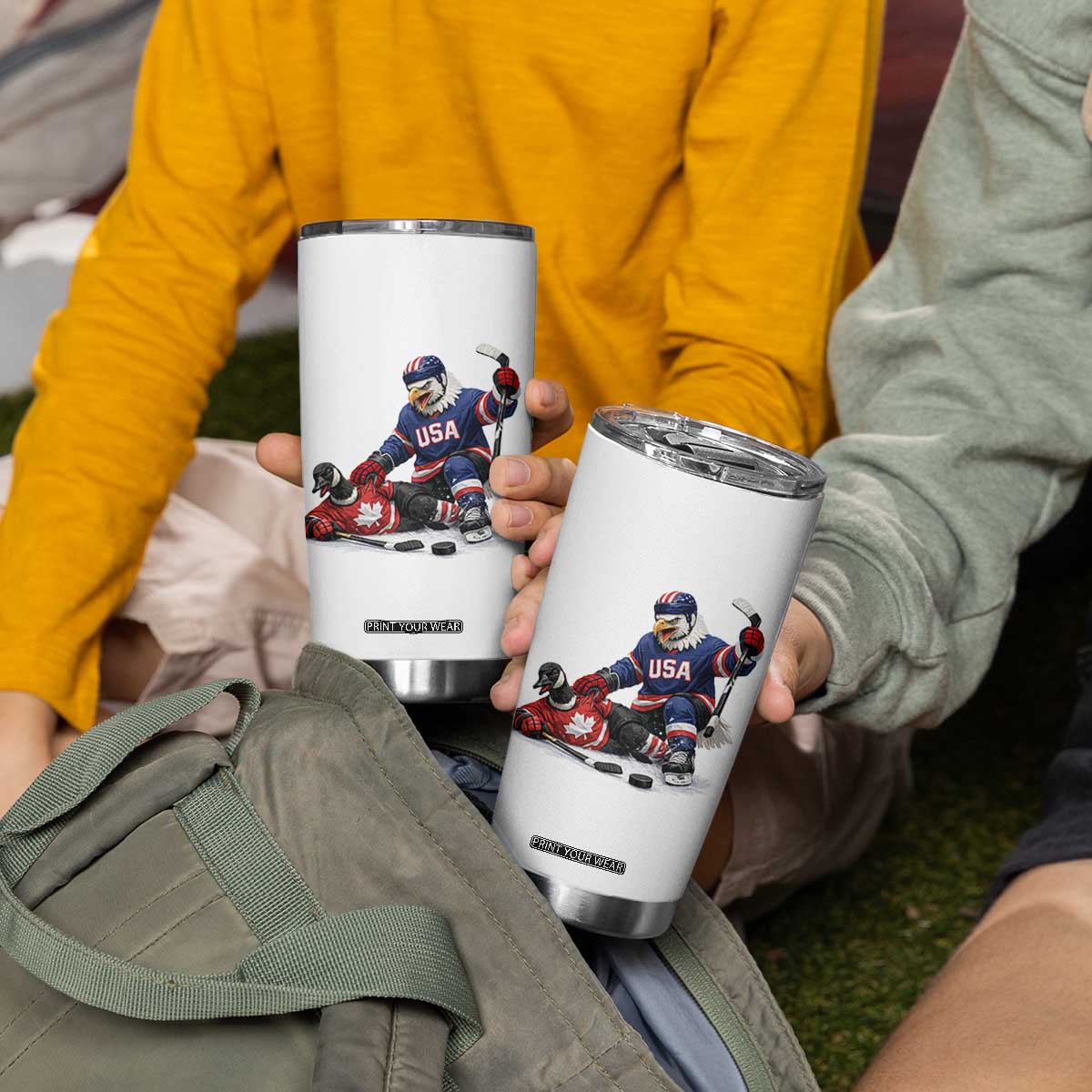 USA Eagle Vs Canada Loon Rivalry Graphic Tumbler Cup Funny Sports Fan Ice Hockey Game Day Supporter TS02 Print Your Wear