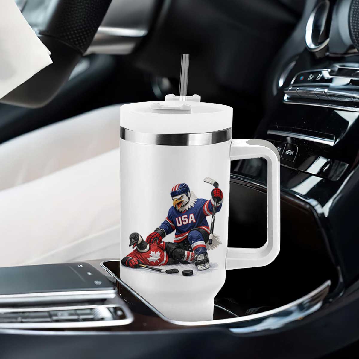 USA Eagle Vs Canada Loon Rivalry Graphic Tumbler With Handle Funny Sports Fan Ice Hockey Game Day Supporter TS02 Print Your Wear