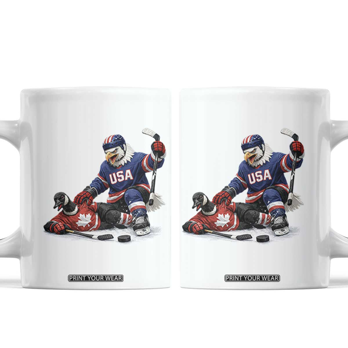 USA Eagle Vs Canada Loon Rivalry Graphic Coffee Mug Funny Sports Fan Ice Hockey Game Day Supporter TS02 White Print Your Wear