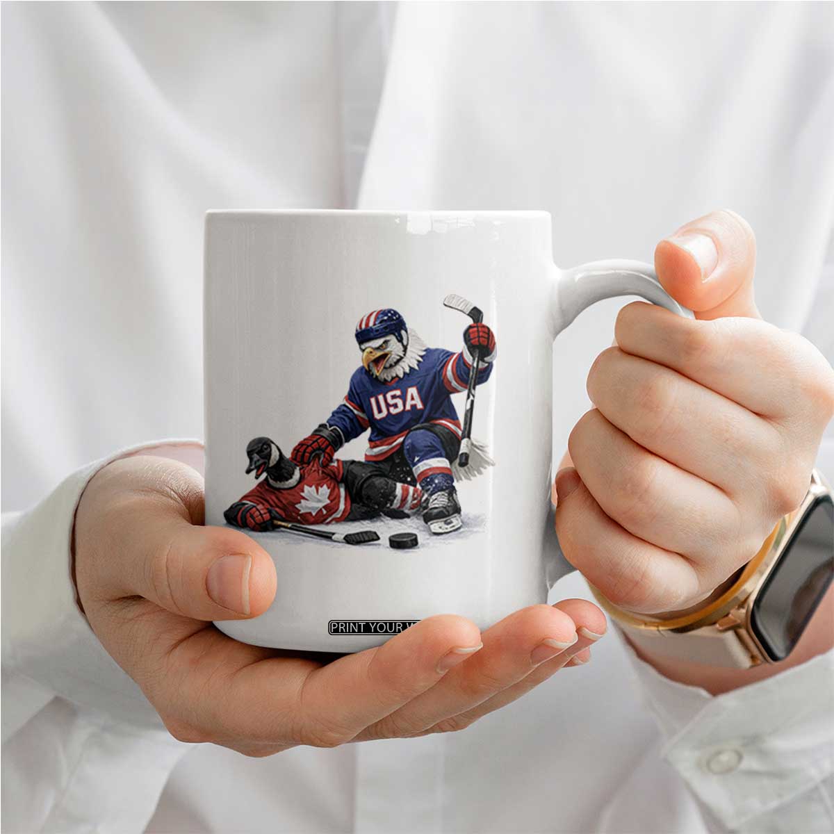 USA Eagle Vs Canada Loon Rivalry Graphic Coffee Mug Funny Sports Fan Ice Hockey Game Day Supporter TS02 Print Your Wear