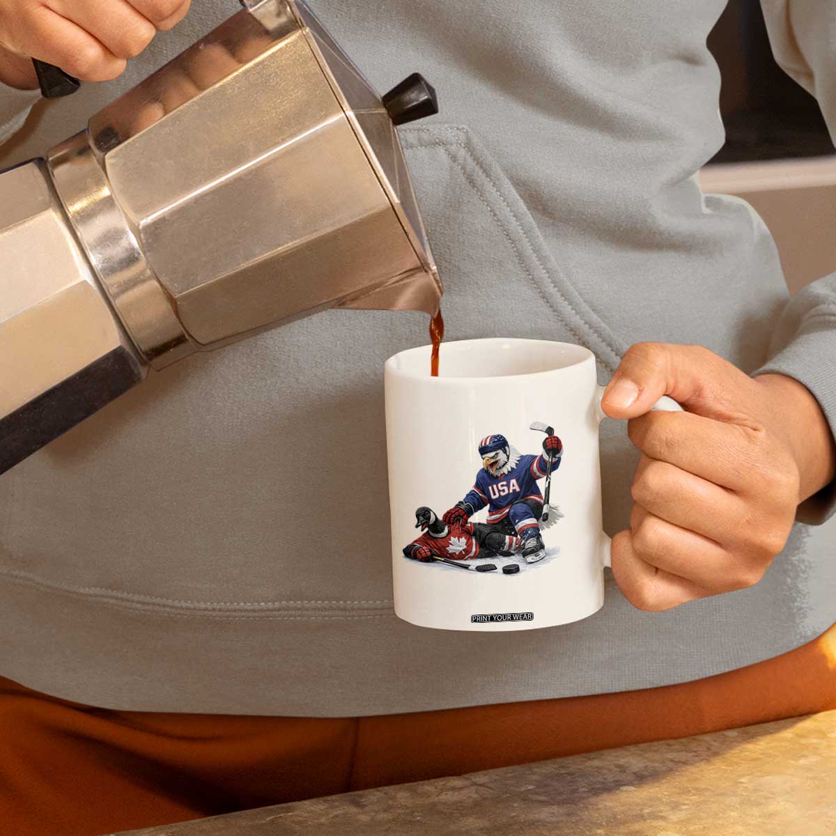 USA Eagle Vs Canada Loon Rivalry Graphic Coffee Mug Funny Sports Fan Ice Hockey Game Day Supporter TS02 Print Your Wear
