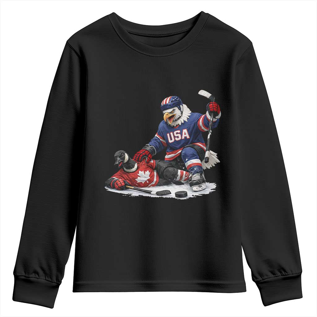 USA Eagle Vs Canada Loon Rivalry Graphic Youth Sweatshirt Funny Sports Fan Ice Hockey Game Day Supporter TS02 Black Print Your Wear