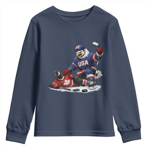 USA Eagle Vs Canada Loon Rivalry Graphic Youth Sweatshirt Funny Sports Fan Ice Hockey Game Day Supporter TS02 Navy Print Your Wear
