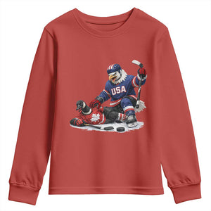 USA Eagle Vs Canada Loon Rivalry Graphic Youth Sweatshirt Funny Sports Fan Ice Hockey Game Day Supporter TS02 Red Print Your Wear