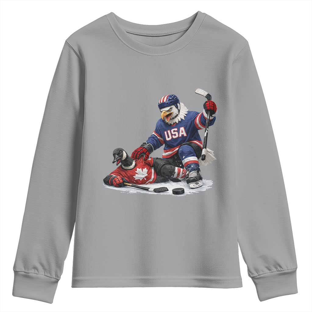 USA Eagle Vs Canada Loon Rivalry Graphic Youth Sweatshirt Funny Sports Fan Ice Hockey Game Day Supporter TS02 Sport Gray Print Your Wear