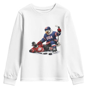 USA Eagle Vs Canada Loon Rivalry Graphic Youth Sweatshirt Funny Sports Fan Ice Hockey Game Day Supporter TS02 White Print Your Wear