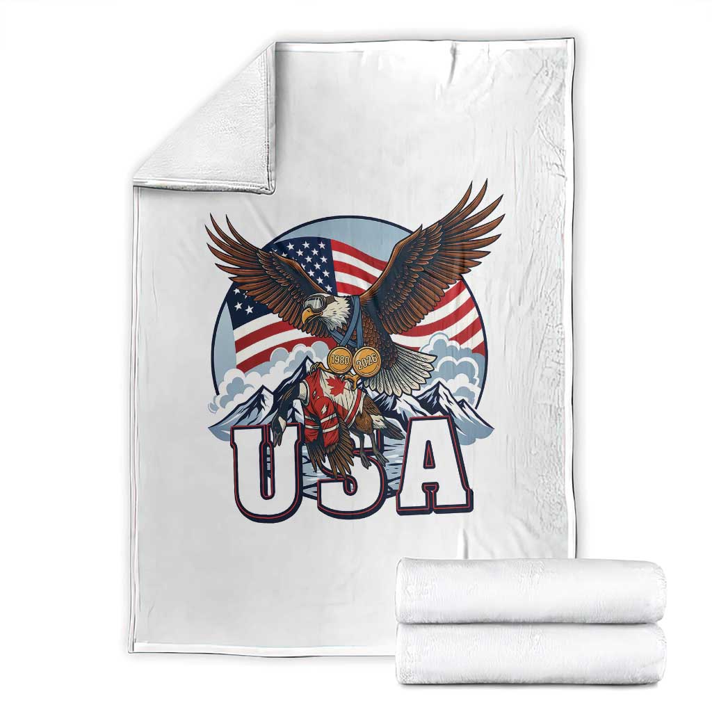 USA 1980 2026 American Eagle vs Canada Loon Throw Blanket Vintage Champs Retro Game Day Hockey Sports Fan TS02 White Print Your Wear