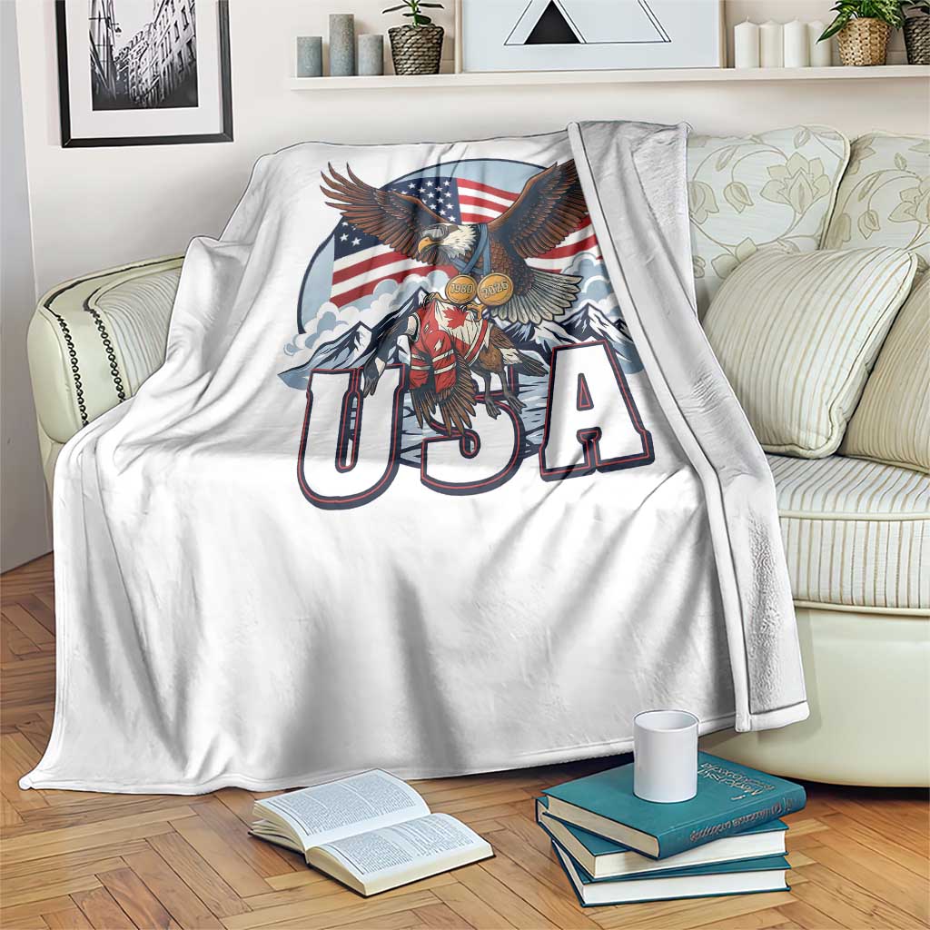 USA 1980 2026 American Eagle vs Canada Loon Throw Blanket Vintage Champs Retro Game Day Hockey Sports Fan TS02 Print Your Wear
