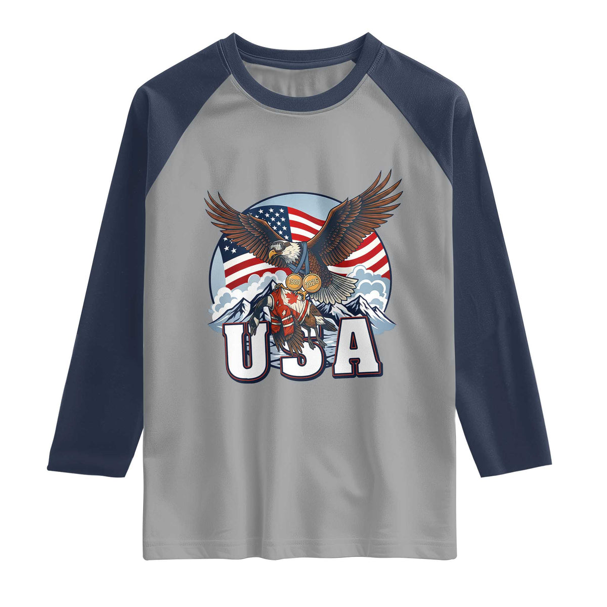 USA 1980 2026 American Eagle vs Canada Loon Raglan Shirt Vintage Champs Retro Game Day Hockey Sports Fan TS02 Sport Gray Navy Print Your Wear