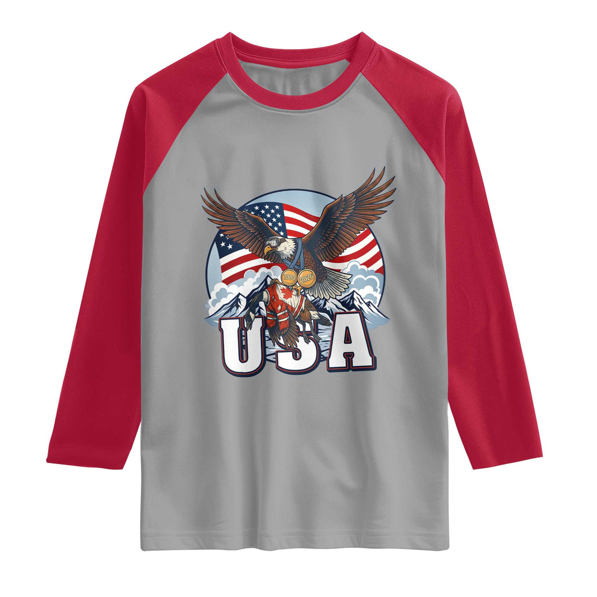 USA 1980 2026 American Eagle vs Canada Loon Raglan Shirt Vintage Champs Retro Game Day Hockey Sports Fan TS02 Sport Gray Red Print Your Wear