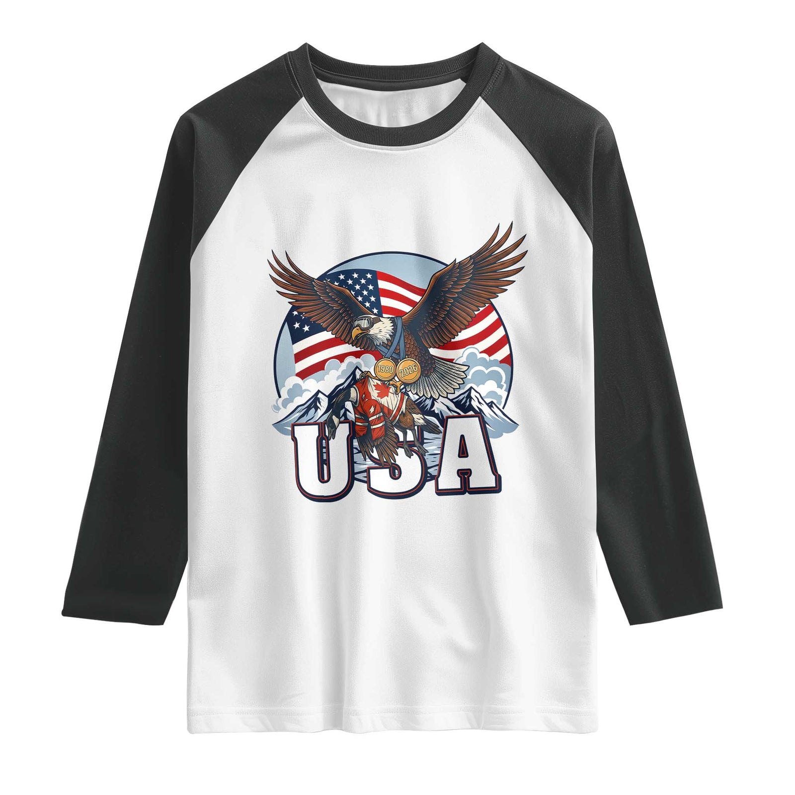 USA 1980 2026 American Eagle vs Canada Loon Raglan Shirt Vintage Champs Retro Game Day Hockey Sports Fan TS02 White Black Print Your Wear