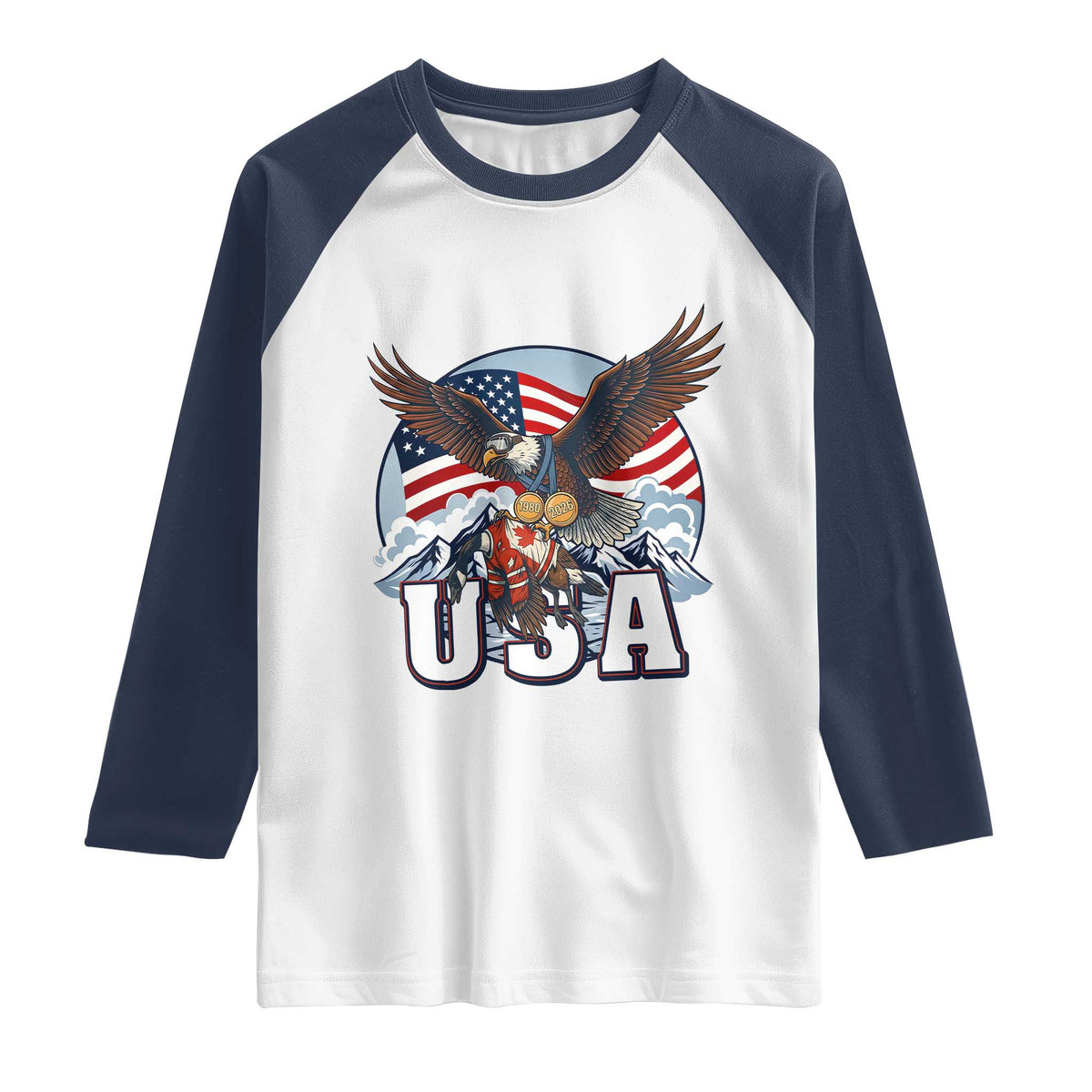 USA 1980 2026 American Eagle vs Canada Loon Raglan Shirt Vintage Champs Retro Game Day Hockey Sports Fan TS02 White Navy Print Your Wear