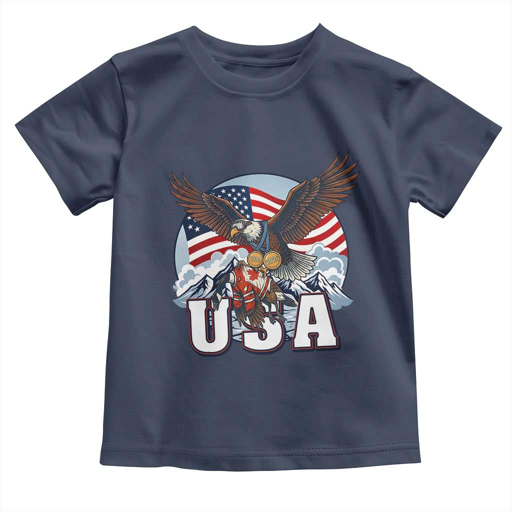 USA 1980 2026 American Eagle vs Canada Loon Toddler T Shirt Vintage Champs Retro Game Day Hockey Sports Fan TS02 Navy Print Your Wear