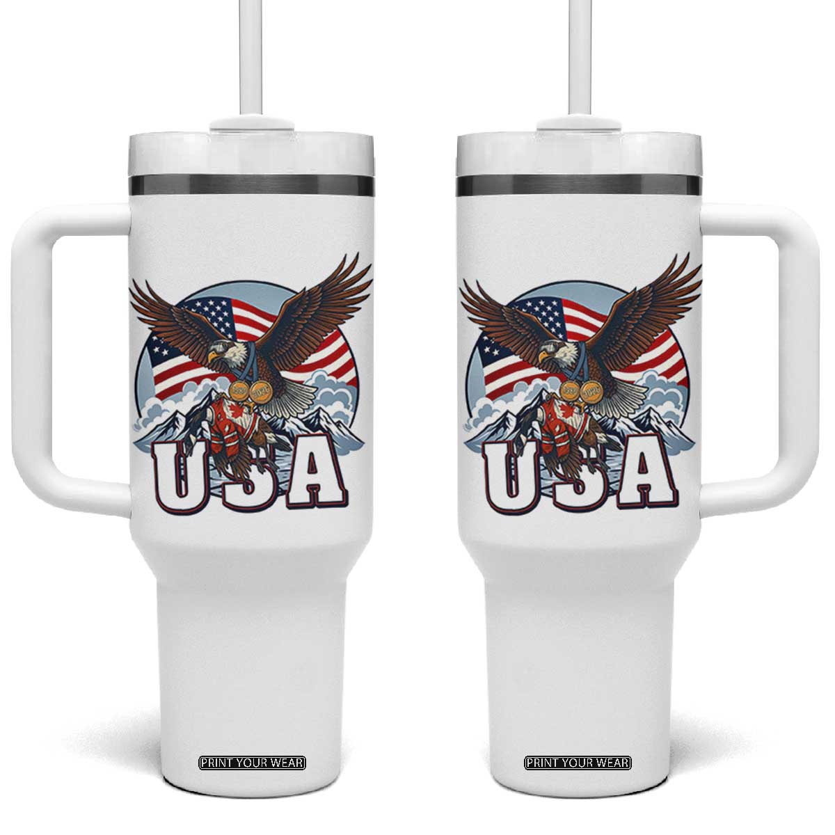 USA 1980 2026 American Eagle vs Canada Loon Tumbler With Handle Vintage Champs Retro Game Day Hockey Sports Fan TS02 One Size: 40 oz White Print Your Wear