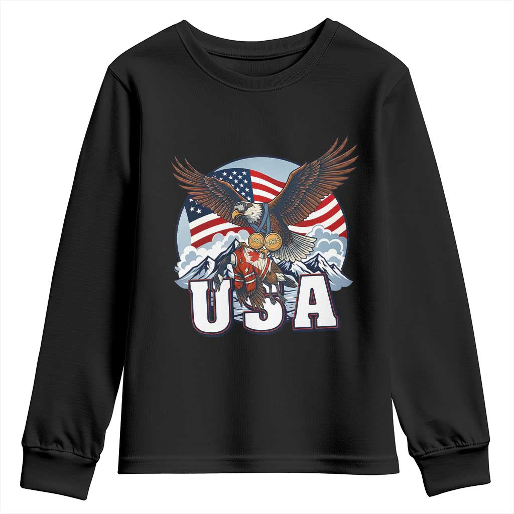 USA 1980 2026 American Eagle vs Canada Loon Youth Sweatshirt Vintage Champs Retro Game Day Hockey Sports Fan TS02 Black Print Your Wear