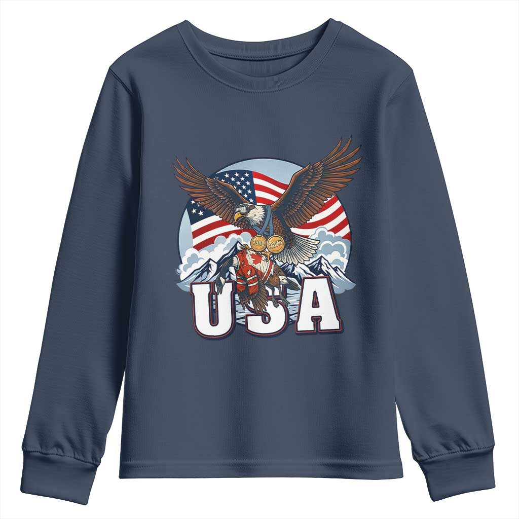 USA 1980 2026 American Eagle vs Canada Loon Youth Sweatshirt Vintage Champs Retro Game Day Hockey Sports Fan TS02 Navy Print Your Wear