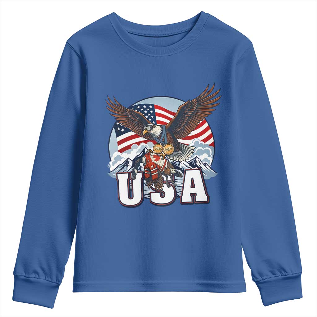 USA 1980 2026 American Eagle vs Canada Loon Youth Sweatshirt Vintage Champs Retro Game Day Hockey Sports Fan TS02 Royal Blue Print Your Wear