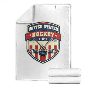 Hockey Crossed Sticks And Puck Retro USA Shield Flag Throw Blanket Red White Blue Striped Patriotic Sports Fan Pride Graphic TS02 White Print Your Wear
