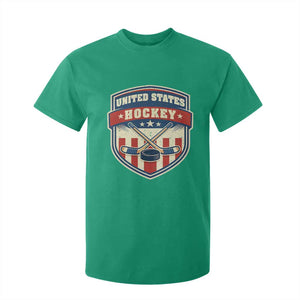 Hockey Crossed Sticks And Puck Retro USA Shield Flag T Shirt For Kid Red White Blue Striped Patriotic Sports Fan Pride Graphic TS02 Irish Green Print Your Wear