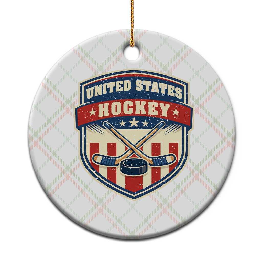 Hockey Crossed Sticks And Puck Retro USA Shield Flag Ceramic Ornament Red White Blue Striped Patriotic Sports Fan Pride Graphic TS02 1pc Christmas Plaid Print Your Wear