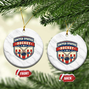 Hockey Crossed Sticks And Puck Retro USA Shield Flag Ceramic Ornament Red White Blue Striped Patriotic Sports Fan Pride Graphic TS02 1pc White Marble Print Your Wear