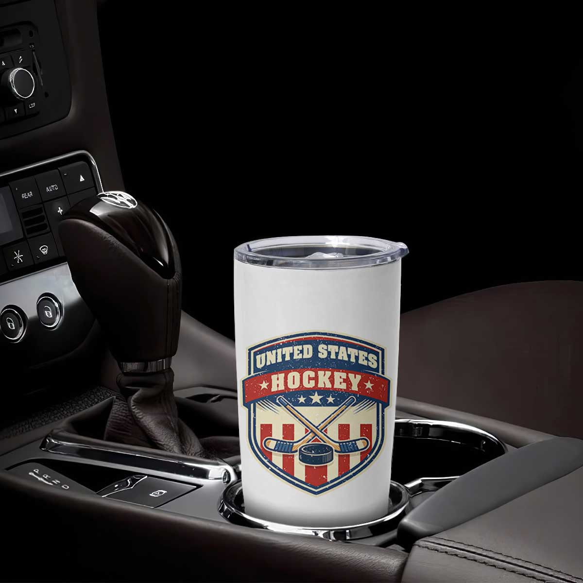 Hockey Crossed Sticks And Puck Retro USA Shield Flag Tumbler Cup Red White Blue Striped Patriotic Sports Fan Pride Graphic TS02 Print Your Wear