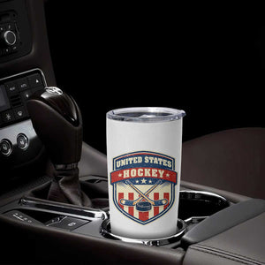 Hockey Crossed Sticks And Puck Retro USA Shield Flag Tumbler Cup Red White Blue Striped Patriotic Sports Fan Pride Graphic TS02 Print Your Wear