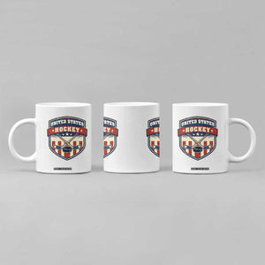 Hockey Crossed Sticks And Puck Retro USA Shield Flag Coffee Mug Red White Blue Striped Patriotic Sports Fan Pride Graphic TS02 Print Your Wear