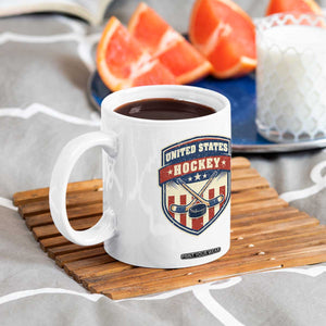 Hockey Crossed Sticks And Puck Retro USA Shield Flag Coffee Mug Red White Blue Striped Patriotic Sports Fan Pride Graphic TS02 Print Your Wear