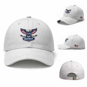 Screaming American Eagle Hockey Pride Graphic Baseball Cap Proud USA Ice Sticks Sports Fan TS02 Baseball Cap Universal Fit White Print Your Wear
