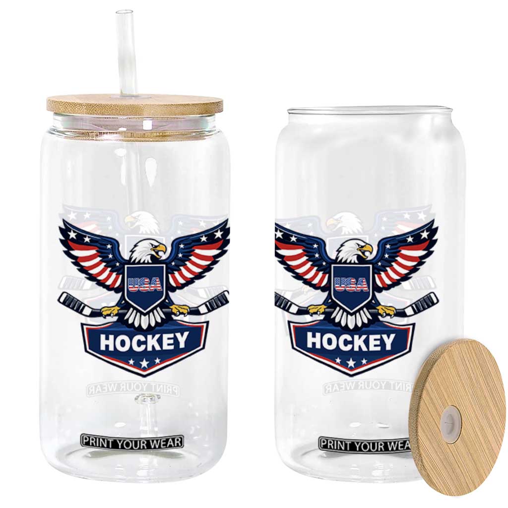Screaming American Eagle Hockey Pride Graphic Glass Can Proud USA Ice Sticks Sports Fan TS02 Print Your Wear