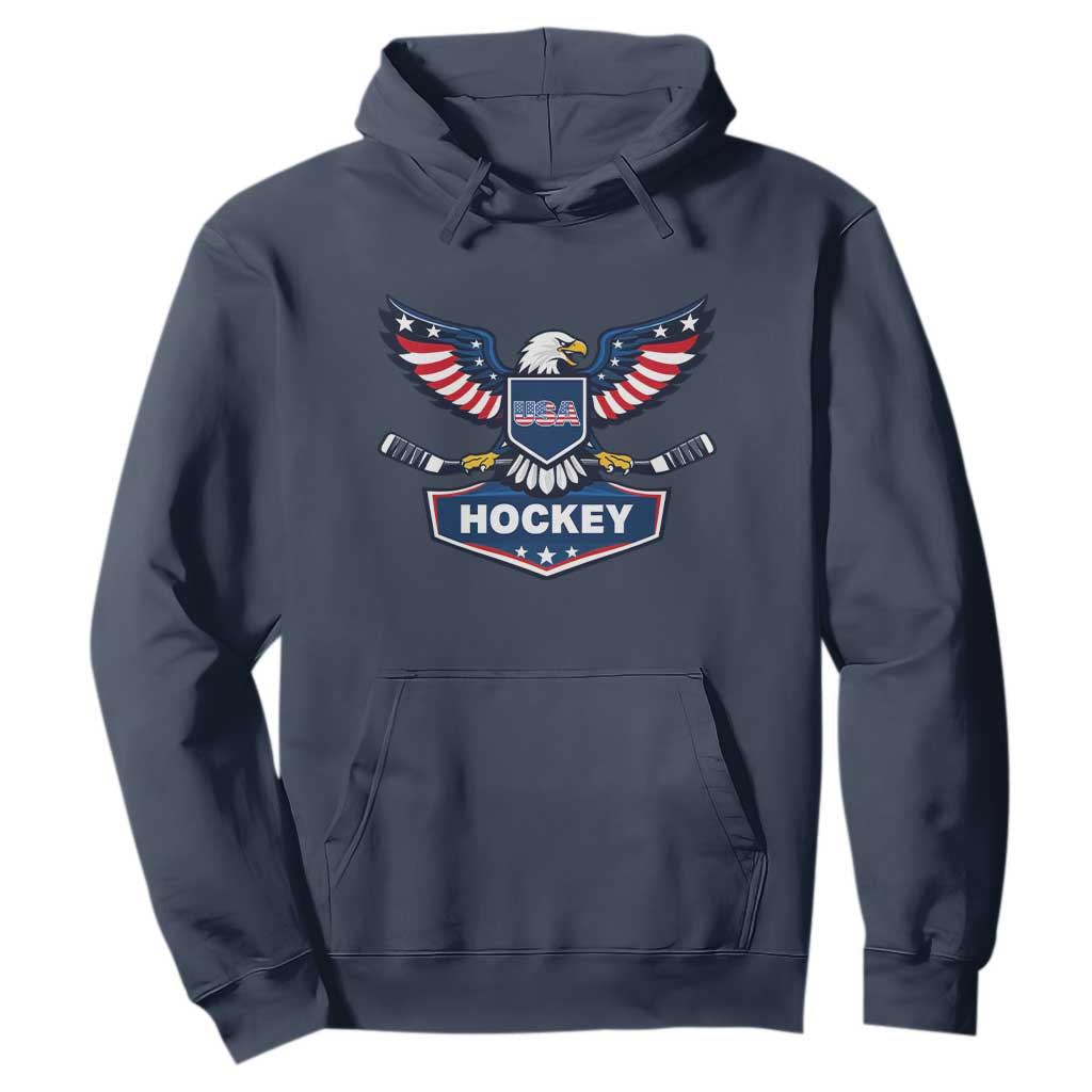 Screaming American Eagle Hockey Pride Graphic Hoodie Proud USA Ice Sticks Sports Fan TS02 Navy Print Your Wear