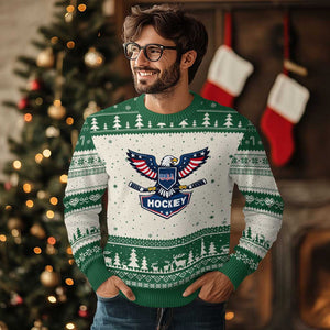Screaming American Eagle Hockey Pride Graphic Ugly Christmas Sweater Proud USA Ice Sticks Sports Fan TS02 Beige Green Print Your Wear