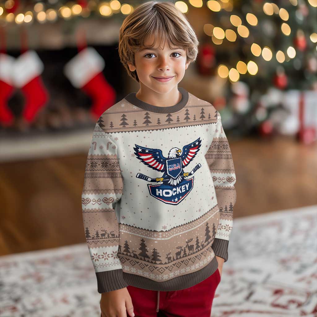 Screaming American Eagle Hockey Pride Graphic Ugly Christmas Sweater Proud USA Ice Sticks Sports Fan TS02 Mocha Mousse Print Your Wear
