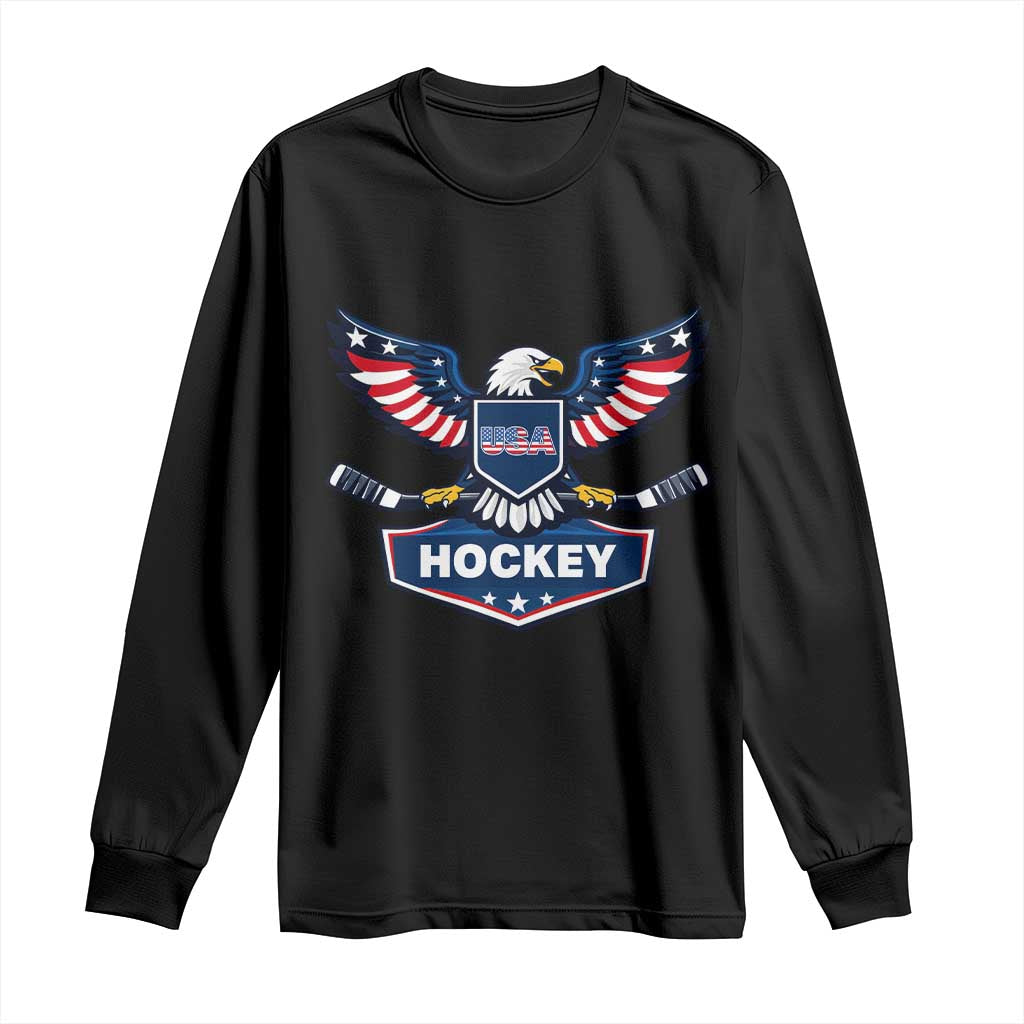Screaming American Eagle Hockey Pride Graphic Long Sleeve Shirt Proud USA Ice Sticks Sports Fan TS02 Black Print Your Wear