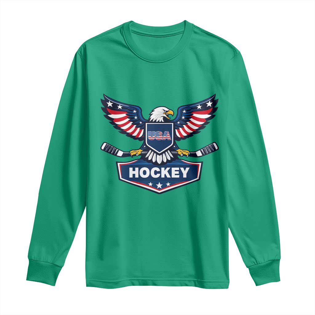 Screaming American Eagle Hockey Pride Graphic Long Sleeve Shirt Proud USA Ice Sticks Sports Fan TS02 Irish Green Print Your Wear
