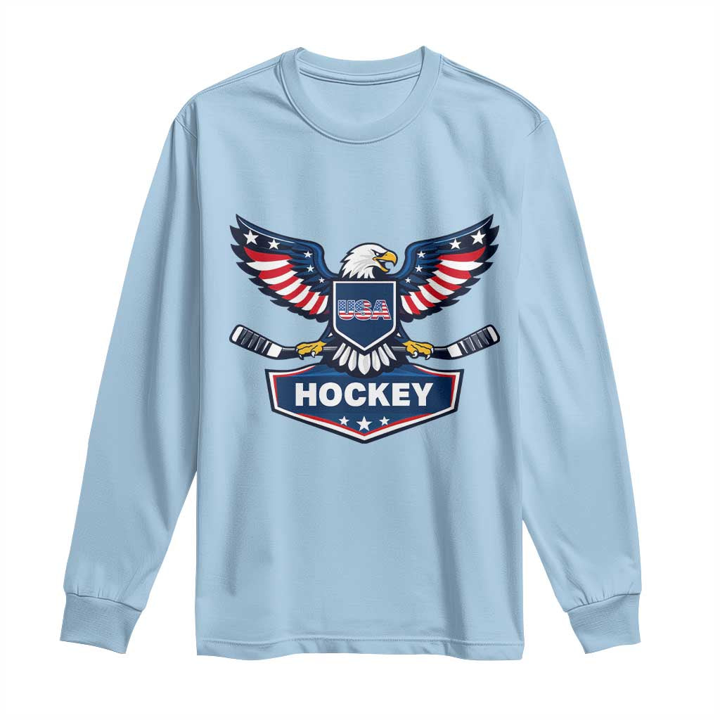 Screaming American Eagle Hockey Pride Graphic Long Sleeve Shirt Proud USA Ice Sticks Sports Fan TS02 Light Blue Print Your Wear