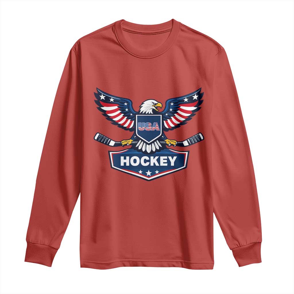 Screaming American Eagle Hockey Pride Graphic Long Sleeve Shirt Proud USA Ice Sticks Sports Fan TS02 Red Print Your Wear