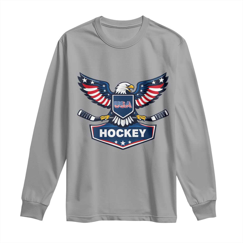 Screaming American Eagle Hockey Pride Graphic Long Sleeve Shirt Proud USA Ice Sticks Sports Fan TS02 Sport Gray Print Your Wear