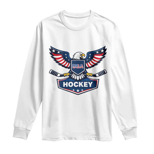 Screaming American Eagle Hockey Pride Graphic Long Sleeve Shirt Proud USA Ice Sticks Sports Fan TS02 White Print Your Wear