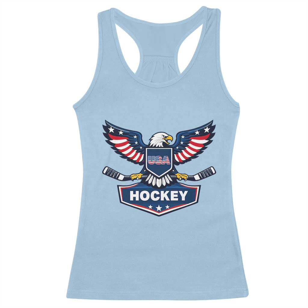Screaming American Eagle Hockey Pride Graphic Racerback Tank Top Proud USA Ice Sticks Sports Fan TS02 Light Blue Print Your Wear