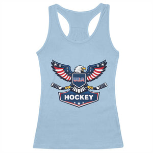 Screaming American Eagle Hockey Pride Graphic Racerback Tank Top Proud USA Ice Sticks Sports Fan TS02 Light Blue Print Your Wear