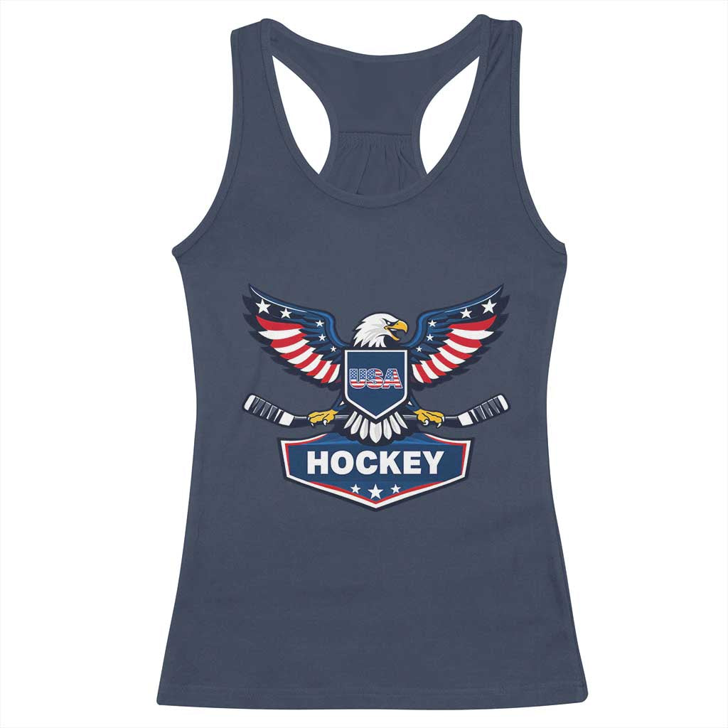Screaming American Eagle Hockey Pride Graphic Racerback Tank Top Proud USA Ice Sticks Sports Fan TS02 Navy Print Your Wear