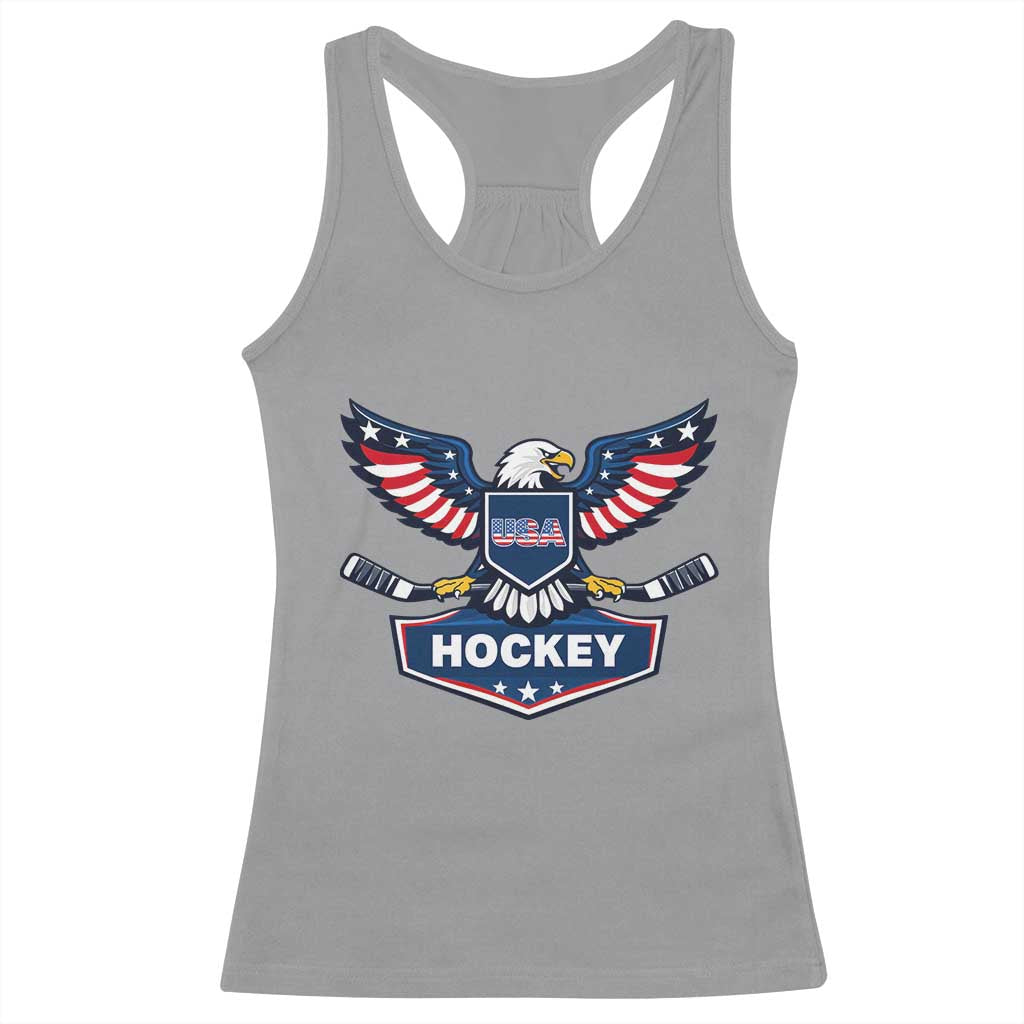 Screaming American Eagle Hockey Pride Graphic Racerback Tank Top Proud USA Ice Sticks Sports Fan TS02 Sport Gray Print Your Wear