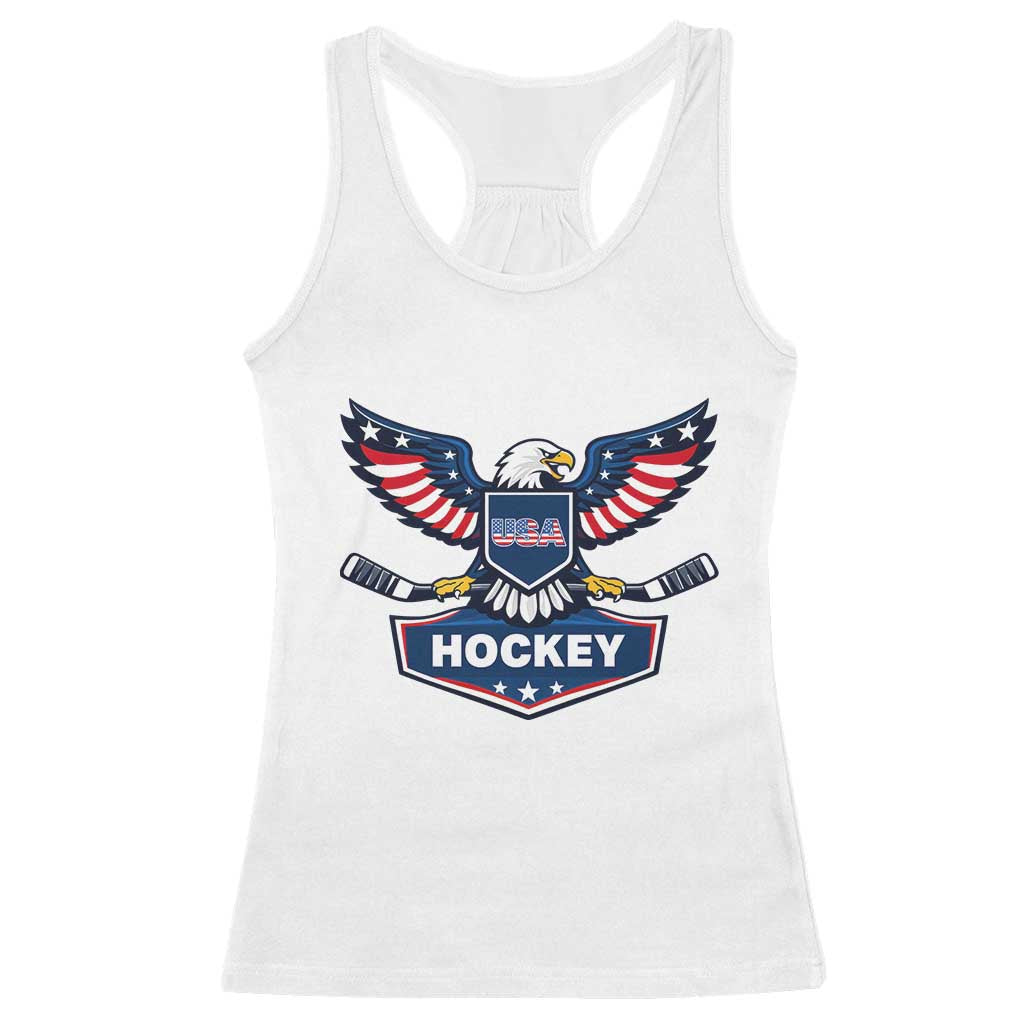 Screaming American Eagle Hockey Pride Graphic Racerback Tank Top Proud USA Ice Sticks Sports Fan TS02 White Print Your Wear